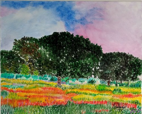 Colored countryside - landscape - flowers by Isabelle Lucas