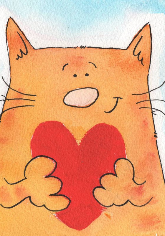 Cat with heart Cartoon