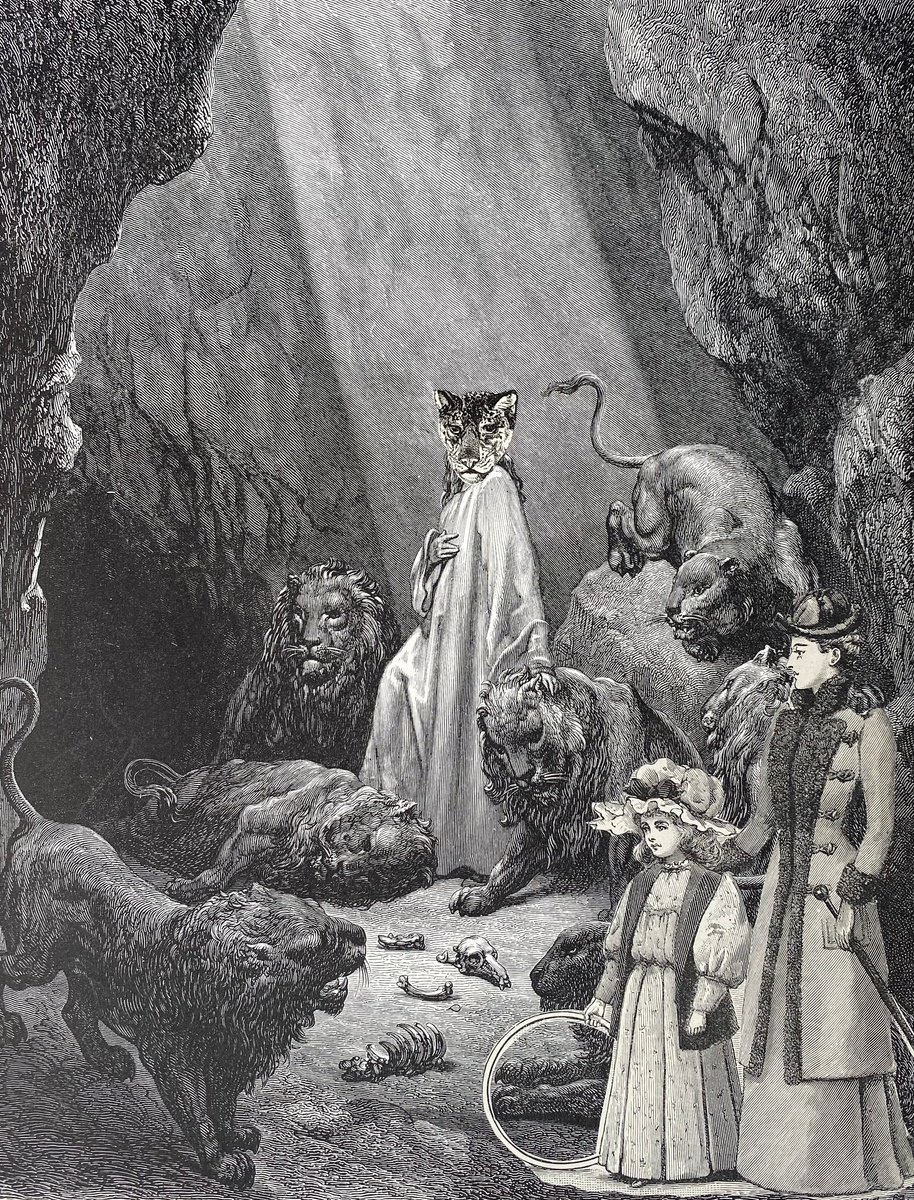 Surrealistic Portrait Collage By Tudor Evans, 8 X 10", Lions, Original Artwork