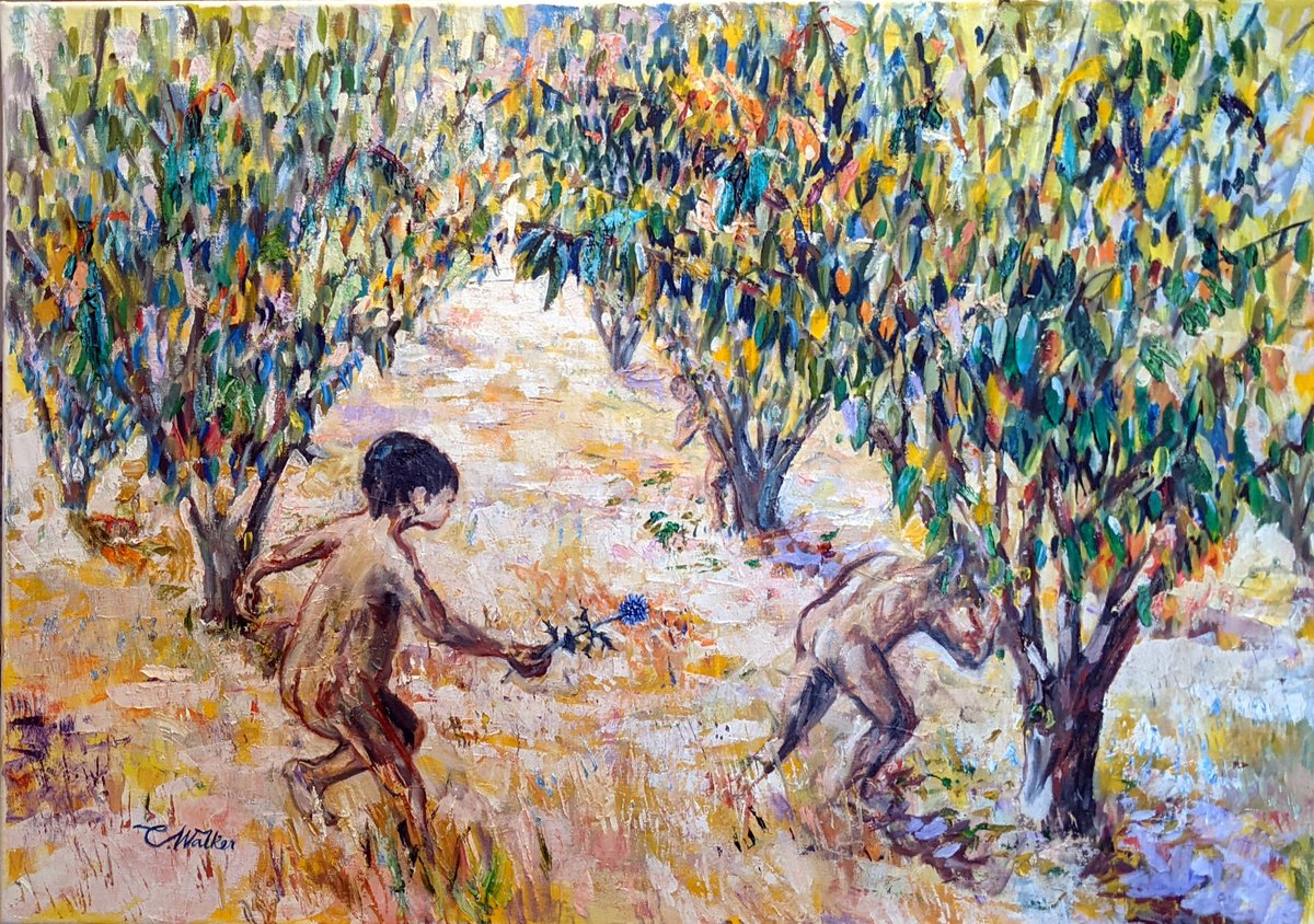 Expressive Portrait Oil Painting By Chris Walker, 28 X 20, The Chase - La Poursuite, Original Artwork