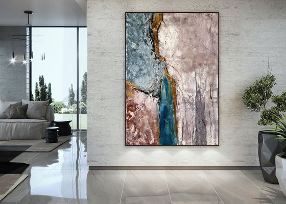 Euro chic gray abstraction. Large nature Abstract Art.  UNITY WITH NATURE.