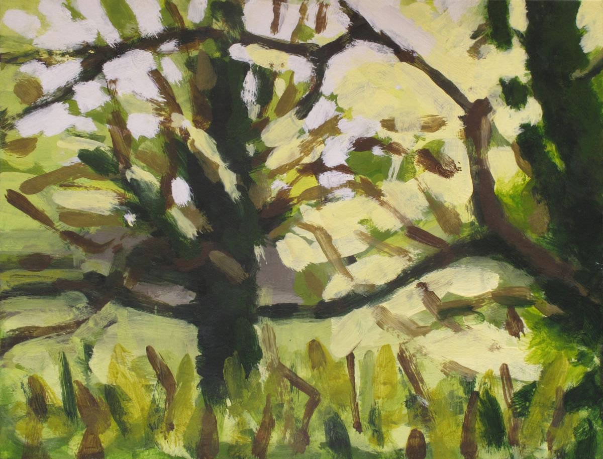 Impressionistic Landscape Acrylic Painting By Hugo Lines, 10 X 8, Trees Along The River Exe 23, Original Artwork