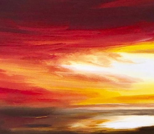 Abstract Red Sunrise on a Panoramic Canvas by Marja Brown