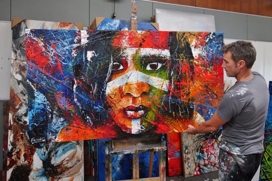 Stripe 190cm x 100cm Aboriginal Warrior Textured Abstract Realism Art