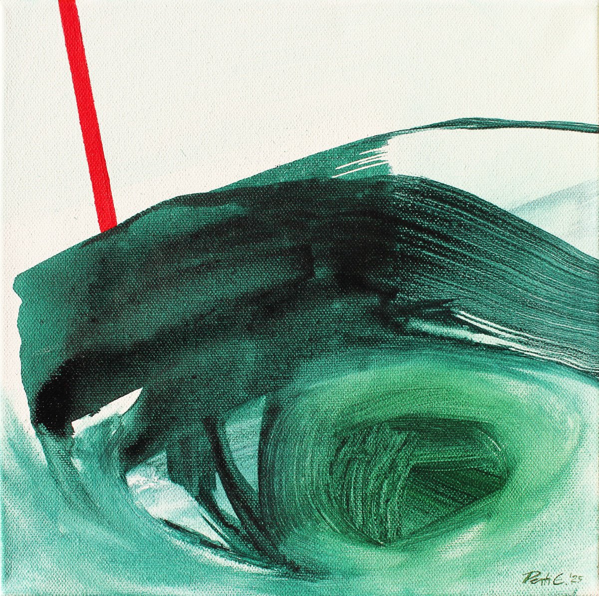 Abstract Landscape Acrylic Painting By Emma Pesti, 12 X 12, Green Impression Iii., Original Artwork