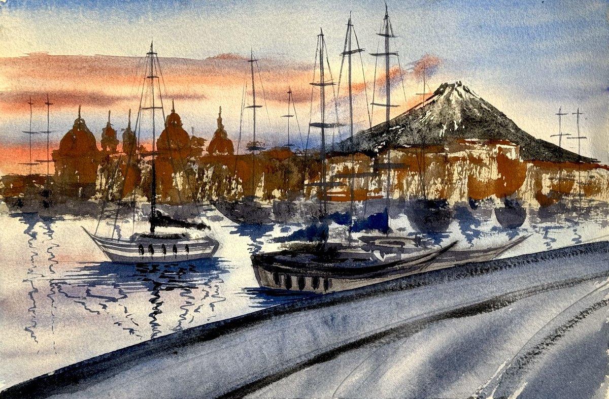 Impressionistic Watercolour , Etude Port Catania Sicily By Yuliia Sharapova, 16 X 12, Artwork For Sale On Artfinder