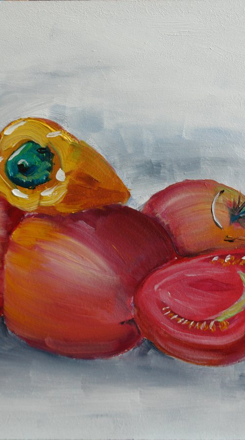 Still life with tomatoes and bell peppers by Dmitry Fedorov