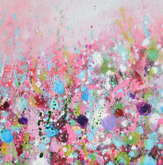 Pink Meadow -  Original Abstract Floral Painting