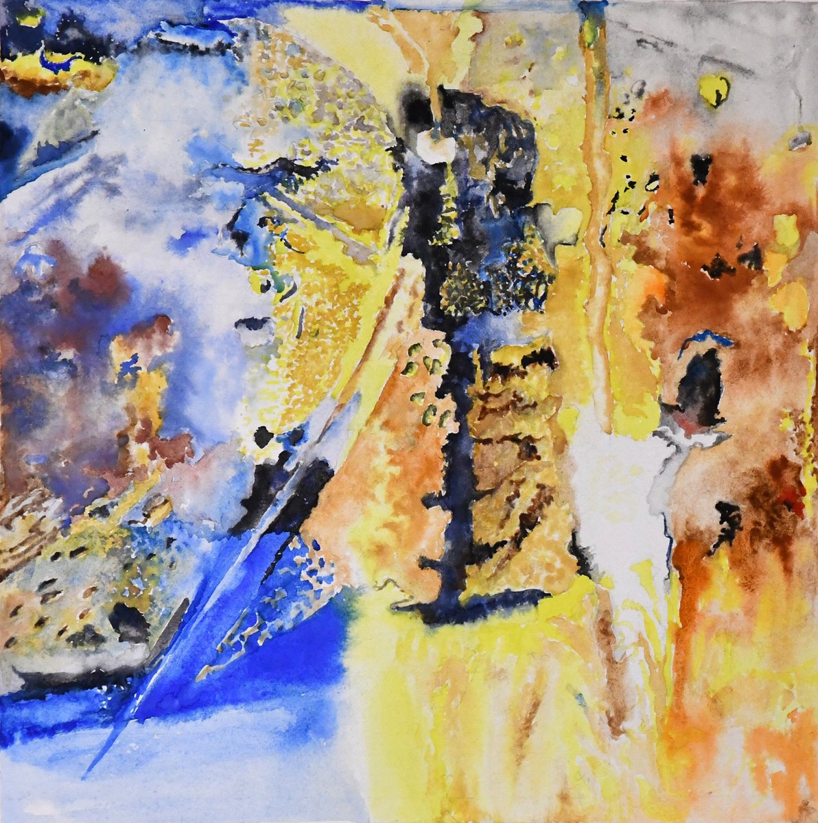 Abstract Watercolour By Zoltan Csomos, 11 X 11", Sensitive Journeys In The Rain, Original Artwork