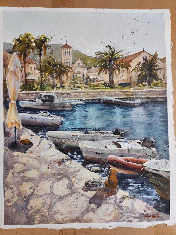 The beautiful Hvar | Croatia Original painting (2019) | Original Hand-painted Art Small Artist | Mediterranean Europe Impressionistic