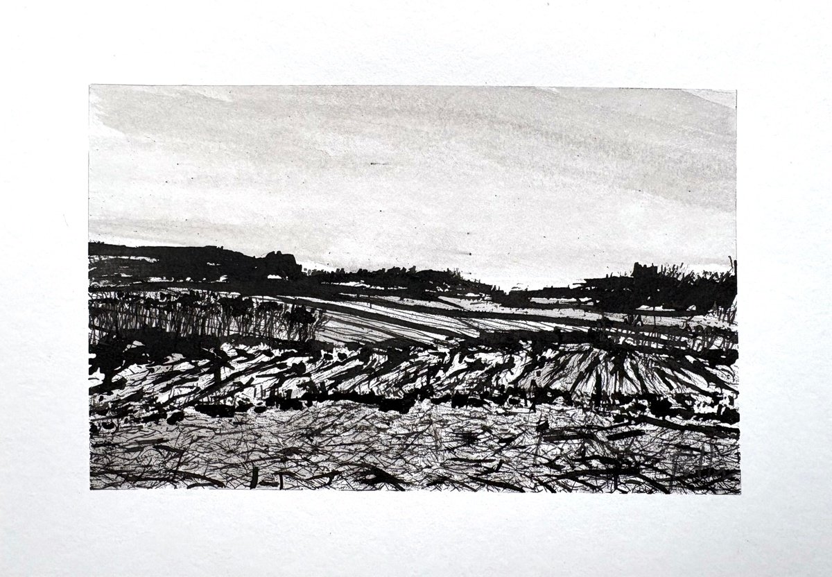 Expressive Ink Drawing , Pennsylvania Fields 2 By Steve Potts, 8 X 6, Artwork For Sale On Artfinder
