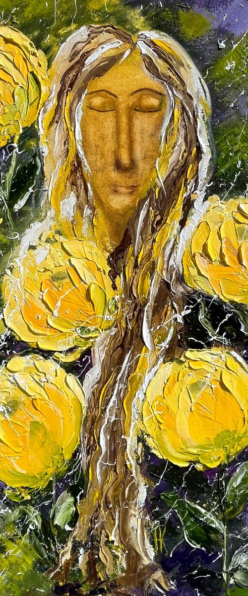 Flower Head Woman " Golden Heart" by Halyna Kirichenko