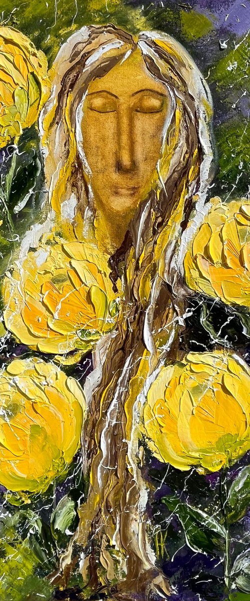 Flower Head Woman Painting by Halyna Kirichenko