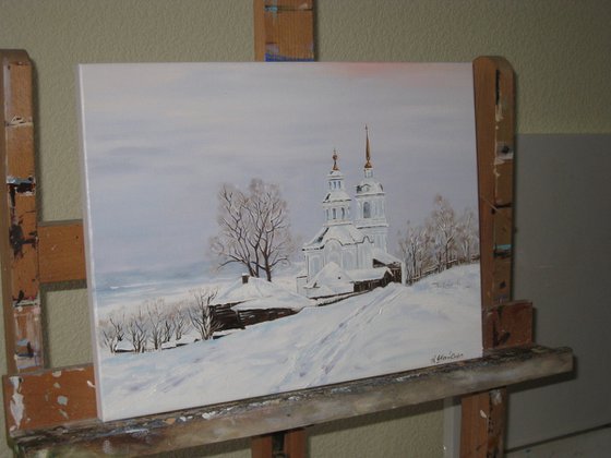 Snow Landscape, Winter Church, Countryside