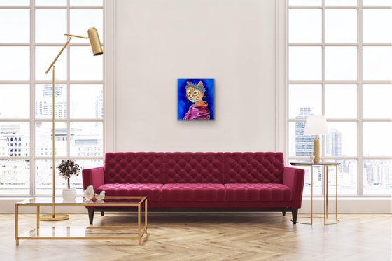 The CAT QUEEN inspired by portrait of Queen Elizabeth II home  urban art feline art for cat lovers gift idea