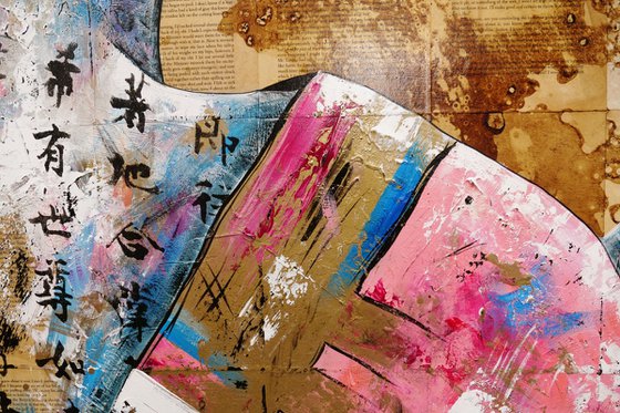 Pinkunobara 200cm x 120cm Textured Book Page Abstract Realism Art