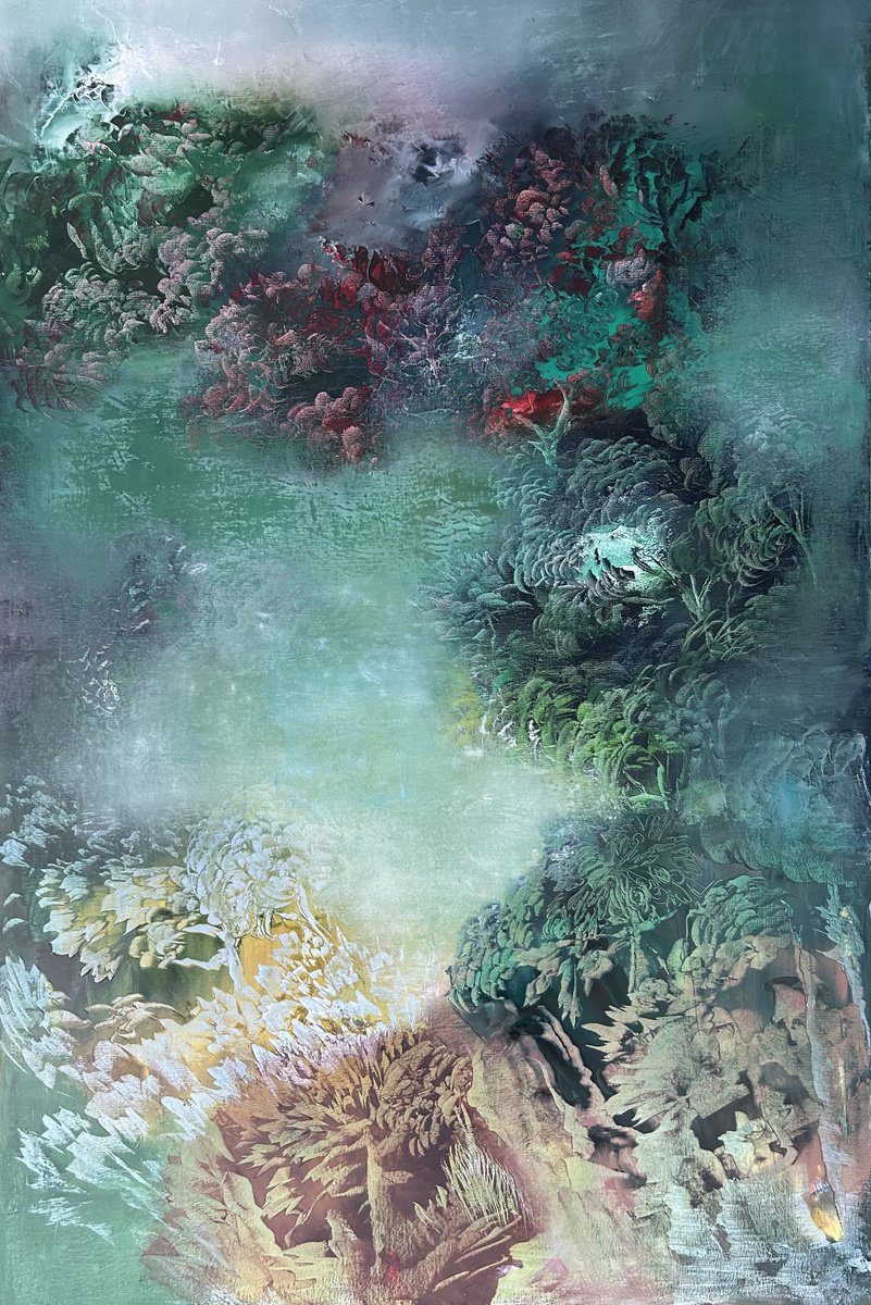 Expressive Landscape Oil Painting By Ludmila Budanov, 31 X 47", Dynamic Abstraction, Original Artwork