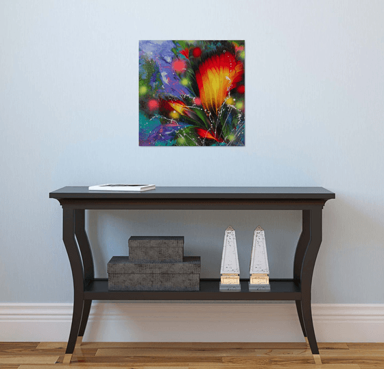 ”Evening Glow” 50 x 50 cm Abstract Floral Painting on canvas