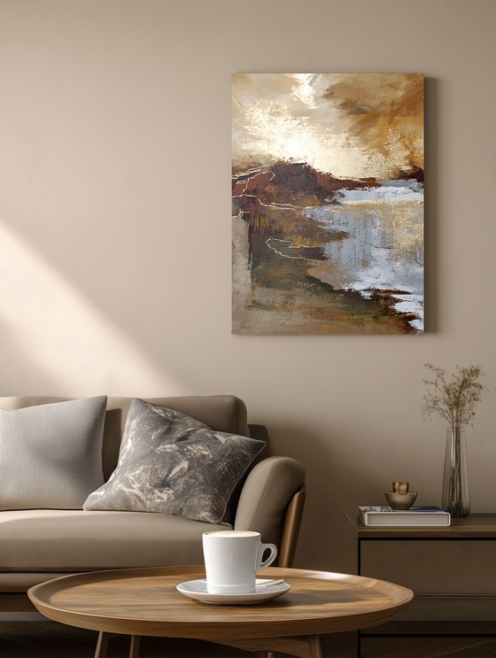 "Highland" Abstract brown beige gold art