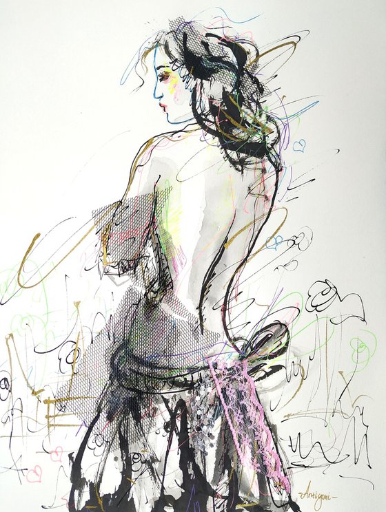 Woman  ink drawing series-Figurative drawing on paper