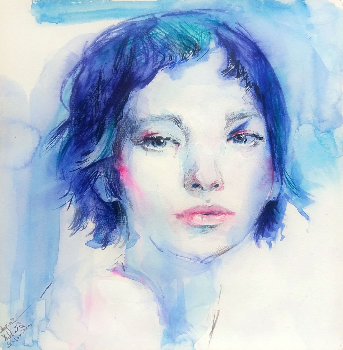 Impressionistic Portrait Watercolour By Daria Yablon-Soloviova, 11 X 11, Sugar And Steel, Original Artwork