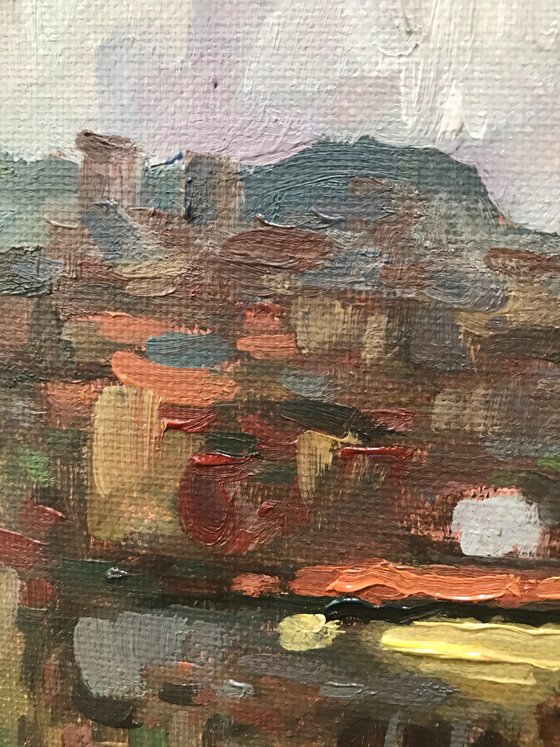 Original Oil Painting Wall Art Signed unframed Hand Made Jixiang Dong Canvas 25cm × 20cm Cityscape Bridges in Florence Italy Small Impressionism Impasto