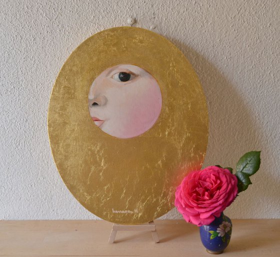 The Golden Looker n.5 Gold Leaf Female Portrait Oil Painting
