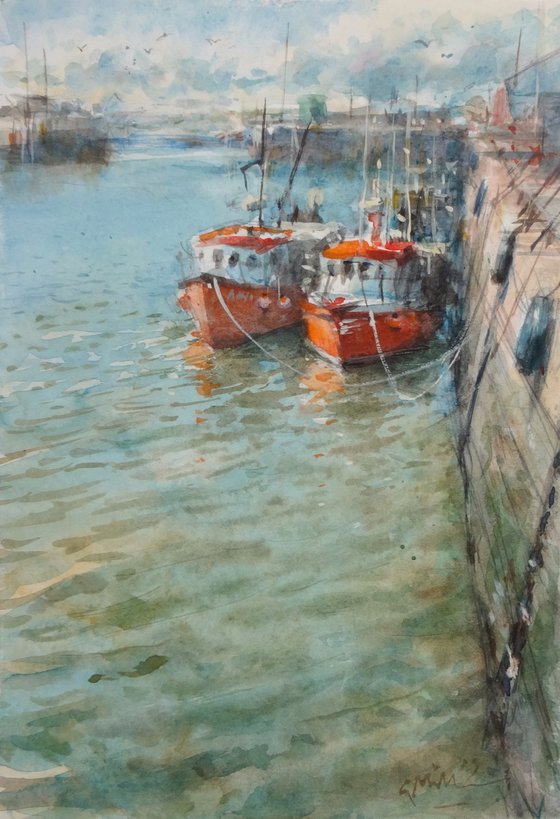 Red boats, Arbroath harbour