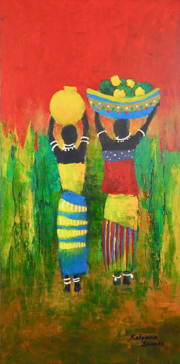 Impressionistic Portrait Acrylic Painting By Kalpana Soanes, 20 X 39", Friends Come What May, Original Artwork