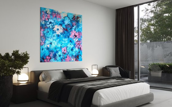 "Abstract Floral Symphony" from "Colours of Summer" collection, XXL abstract flower painting