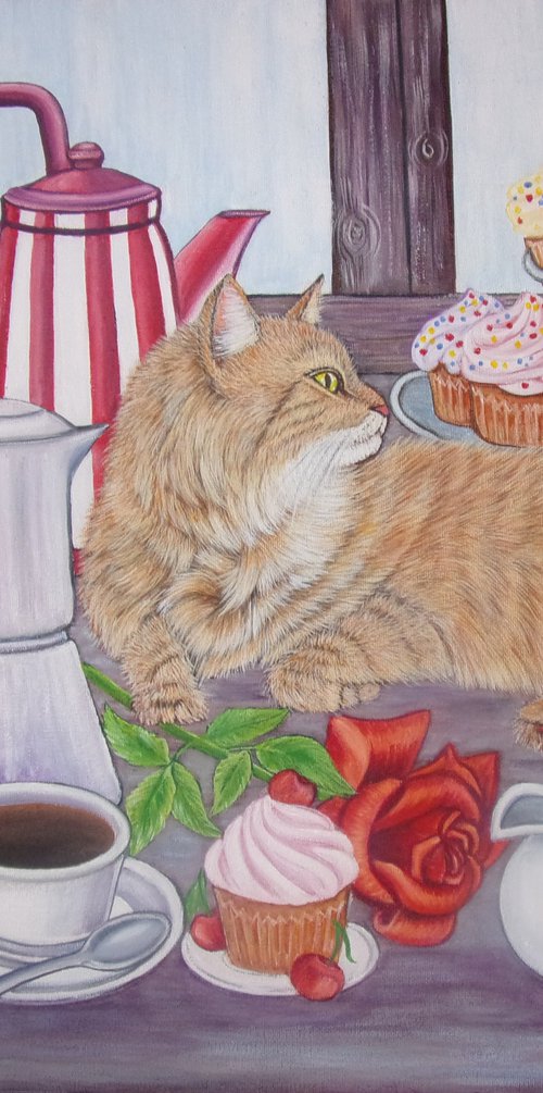 Ginger Cat in a Coffee Shop by Sofya Mikeworth