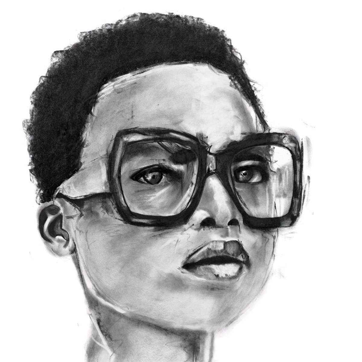 Illustrative Portrait Charcoal Drawing By Denny Stoekenbroek, 14 X 14, Bold Vision, Original Artwork