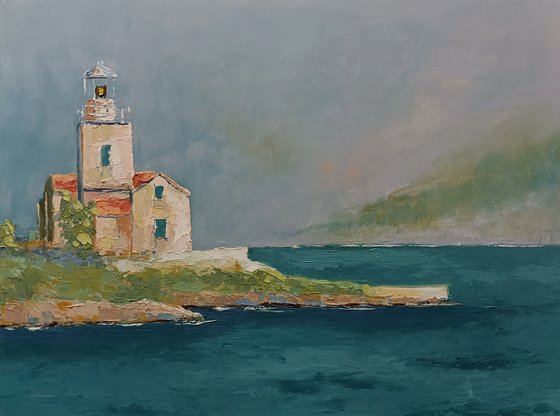 Lighthouse Sucuraj on island Hvar in Croatia. Adriatic sea