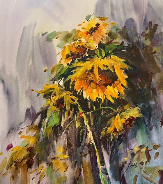 Sold Watercolor “Sun flowers bouquet ", perfect gift