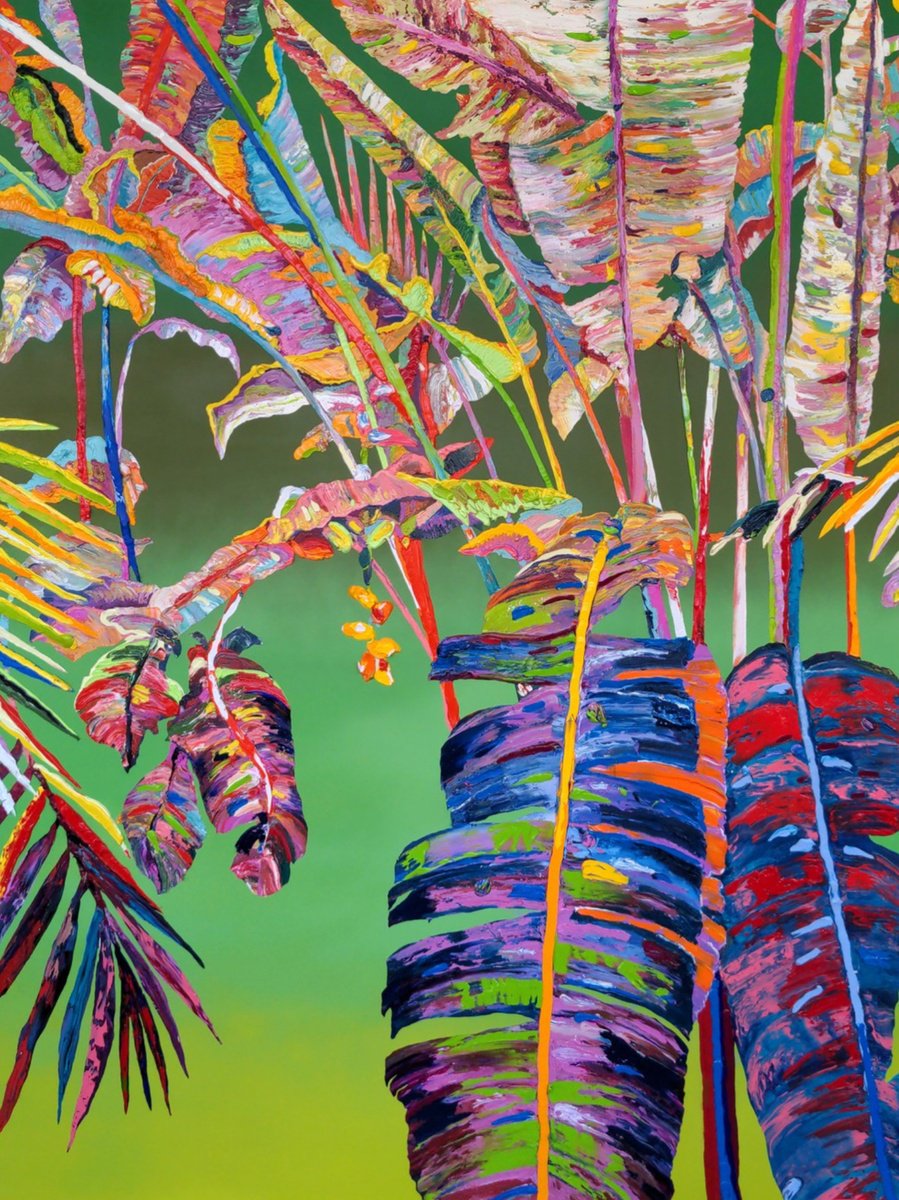 Impressionistic Botanical Oil Painting By Dominic Virtosu, 59 X 79, Zen Jungle, Original Artwork