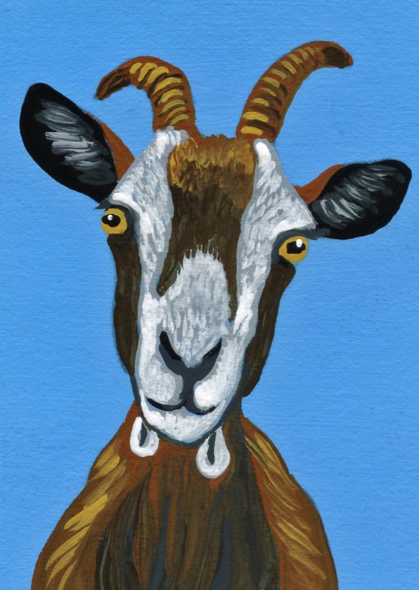 ACEO ATC Original Miniature Painting Goat Pet Farmyard Art-Carla Smale by carla smale
