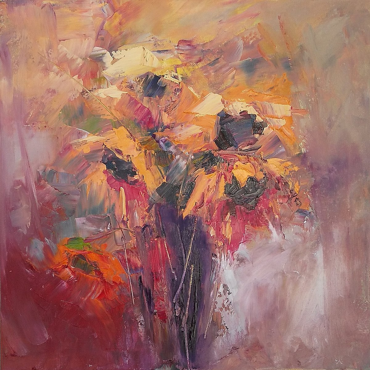 SUNFLOWER DREAM, 40x40cm, sunflowers oil floral still life painting by Emilia Milcheva
