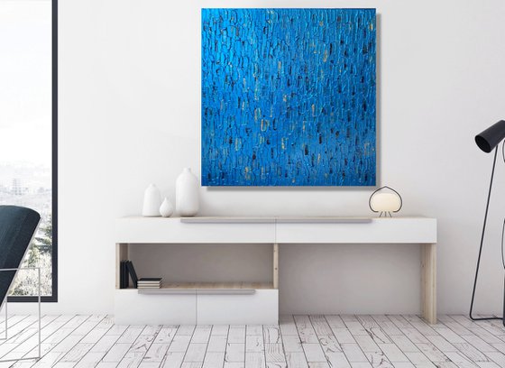 BLUE CASCADE - LARGE,  TEXTURED, PALETTE KNIFE ABSTRACT ART – EXPRESSIONS OF ENERGY AND LIGHT. READY TO HANG!