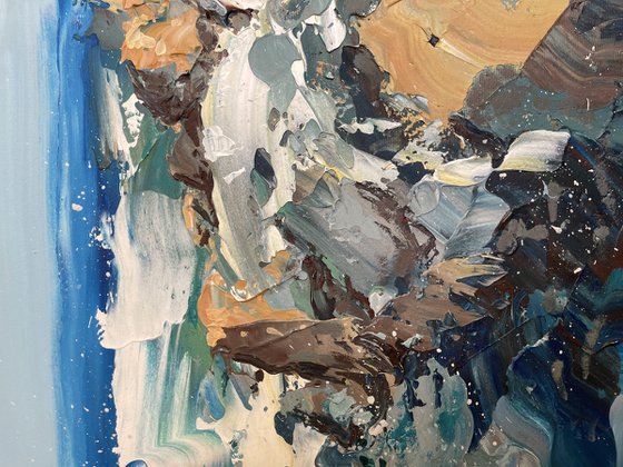 Ocean Waves - Modern Impressionist Sea Rocks