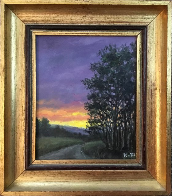 Night Road Mini by K. McDermott - framed oil painting on 6X5 inch canvas (SOLD)