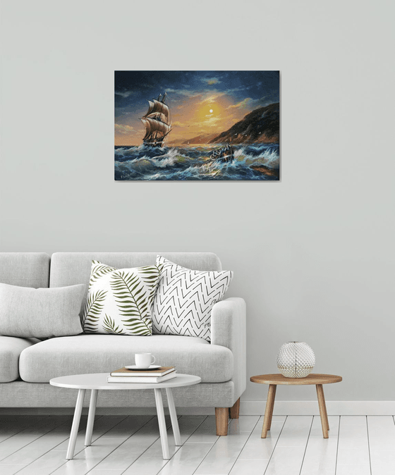 Restless sea -1 (60x90cm, oil painting)