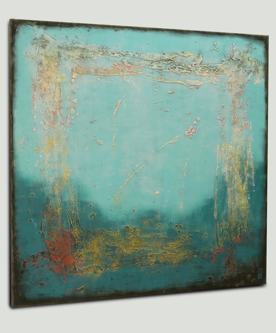 Large Abstract Painting - Blue Lagoon XL- 120x120cm -53J