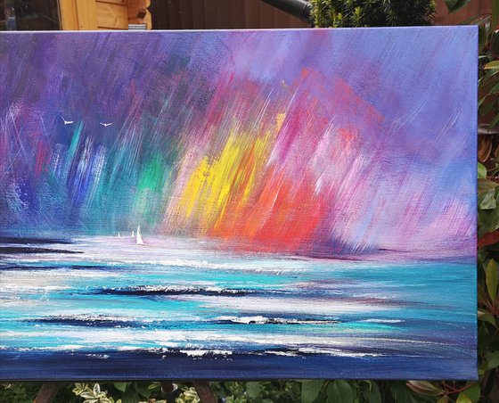 "Chasing Rainbows" - Cornish Seascape, Art, Skyscape