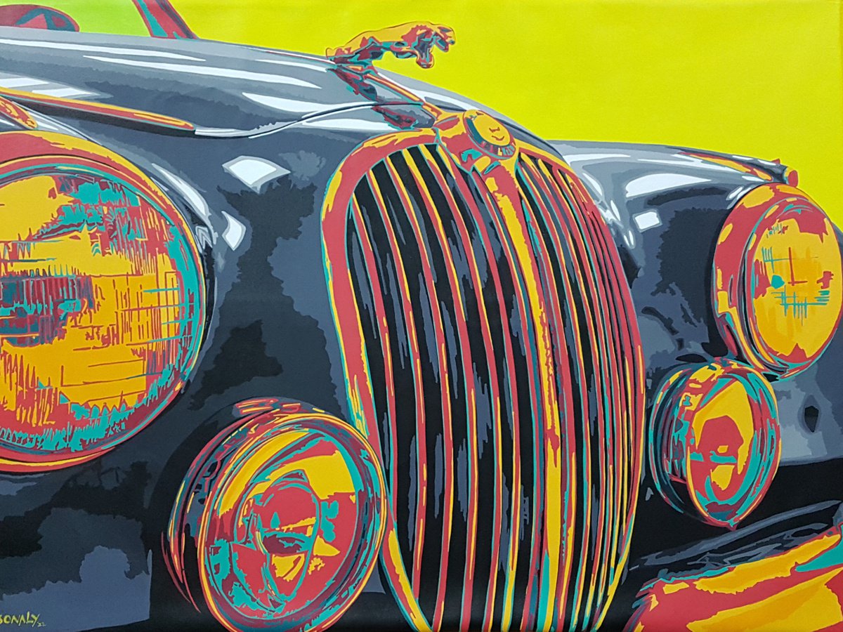 Urban And Pop Transport Acrylic Painting By Sonaly Gandhi, 48 X 36", Automobiles - Classic Meets Pop - Jaguar Mark 1960, Artfinder