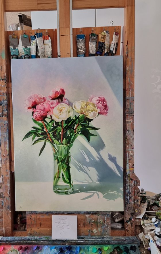 " The aroma of peonies captivates… " flower  Peonies liGHt original painting  GIFT (2023)