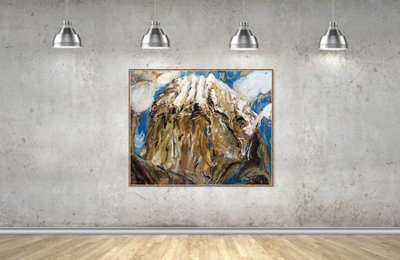 MOUNTAIN LANDSCAPE. SHALBUZDAG MOUNT - landscape art, mountainscape, mountain, sky air blue  98x124