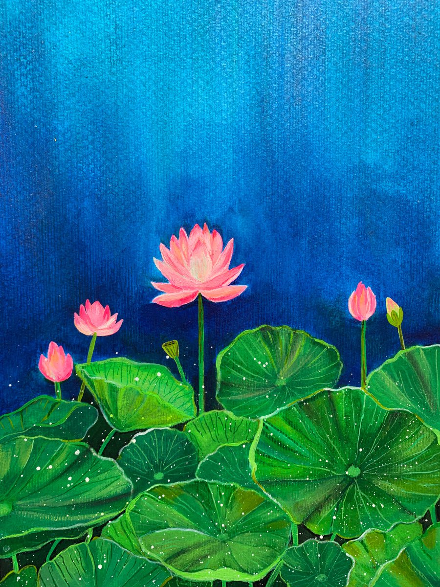 Lotus blooms ! A4 size Painting on paper by Amita Dand