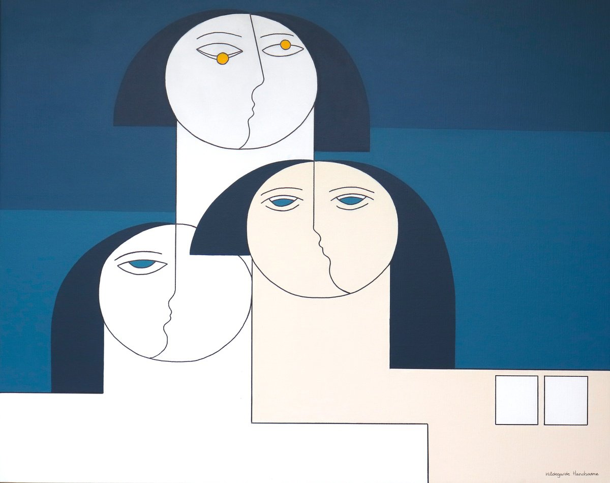 Geometric Portrait Acrylic Painting By Hildegarde Handsaeme, 39 X 31, L
