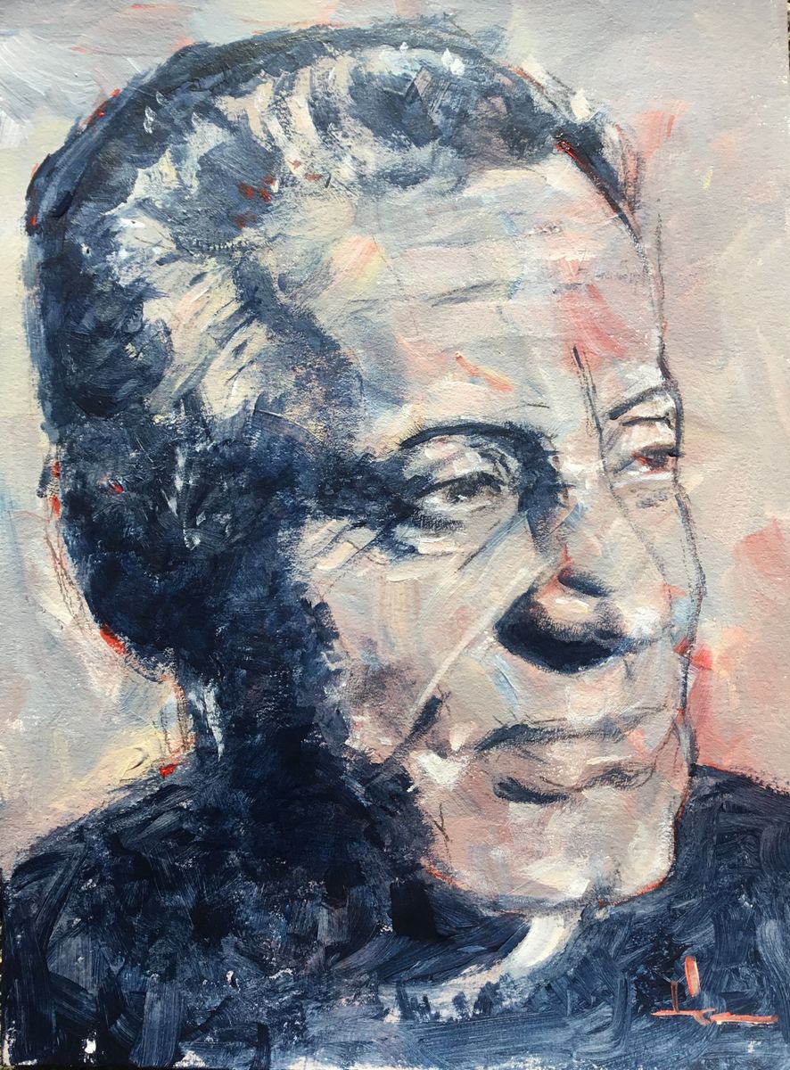 Expressive Portrait Acrylic Painting By Dominique Deve, 12 X 16, For Mark, Original Artwork