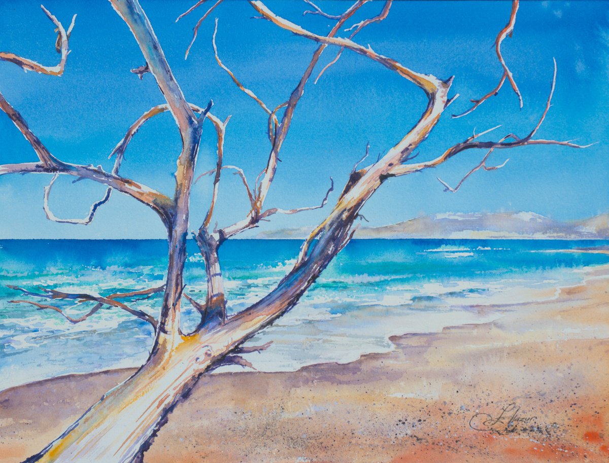 Impressionistic Landscape Watercolour By Eve Mazur, 20 X 16, Holidays In Greece, Original Artwork